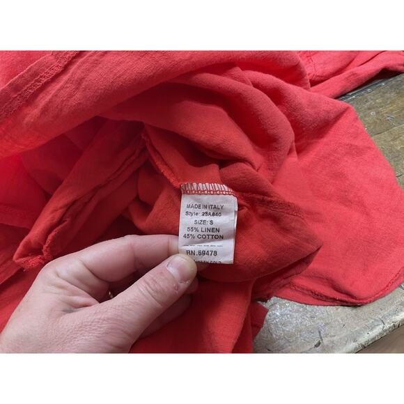 Francesca Bettini Dress Small Red Linen Blend Italy 3/4 Roll Tab Sleeve Boho - Picture 12 of 14